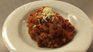 Tomato crumble, ham and red onion is an incredible delicacy