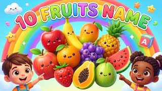 Exclusive 🍎 10 FRUITS NAMES🍌 LEARN ENGLISH🌈 FUN FOR KIDS! ✨|Fruits name in English with video|| Details