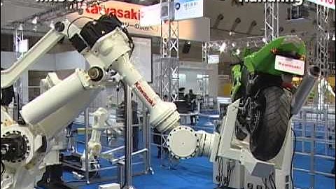 Robot Arm Carries Motorcycle - Kawasaki MX500 robot