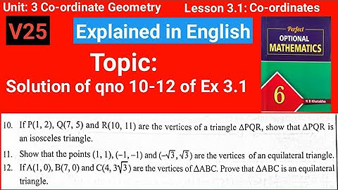 Qno 10-12 Ex3.1 #Class6PerfectOptionalMathematics U3L3.1 coordinates V 25