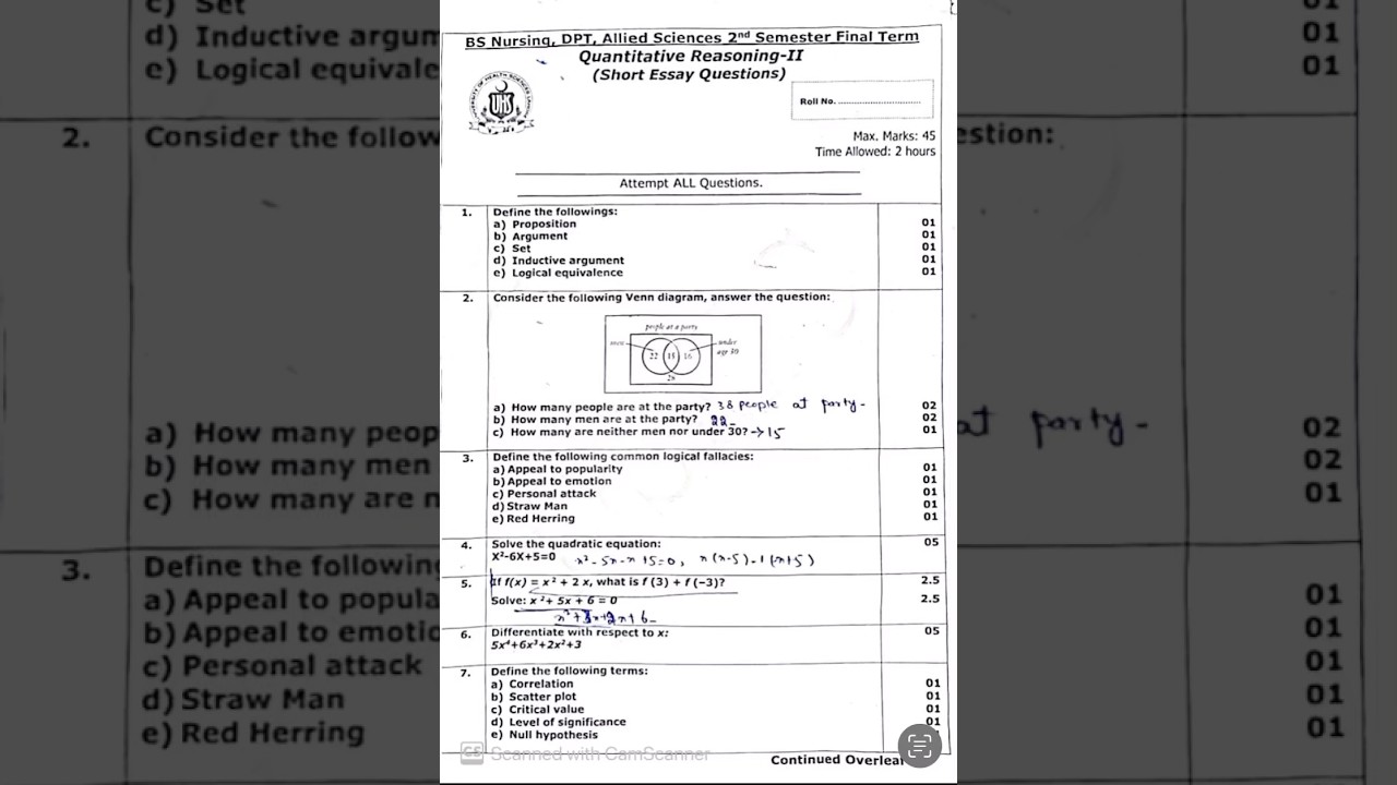 BS Nursing | DPT | AHS | Quantitative Reasoning II 2025 UHS Paper with solutions 