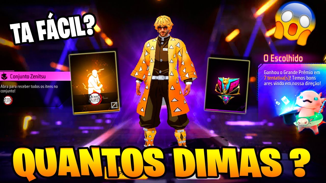 PEGANDO ZENITSU! NOVO ESCOLHA ROYALE FREE FIRE │ NOVO EVENTO FREE FIRE,  NOVA SKIN DEMON SLAYER 