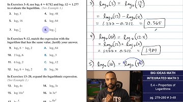 Big Ideas Math [IM3]: 5.4 - Properties of Logarithms (Lecture & Problem Set)