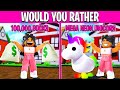 Would You Rather Have A MEGA NEON UNICORN Or 100,000 ADOPT ME BUCKS!!! | SunsetSafari