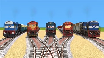 5 LINE BRANCHED CURVED RAILROAD CROSSING | Trains Bumpy Railroad Crossing | Train Simulator