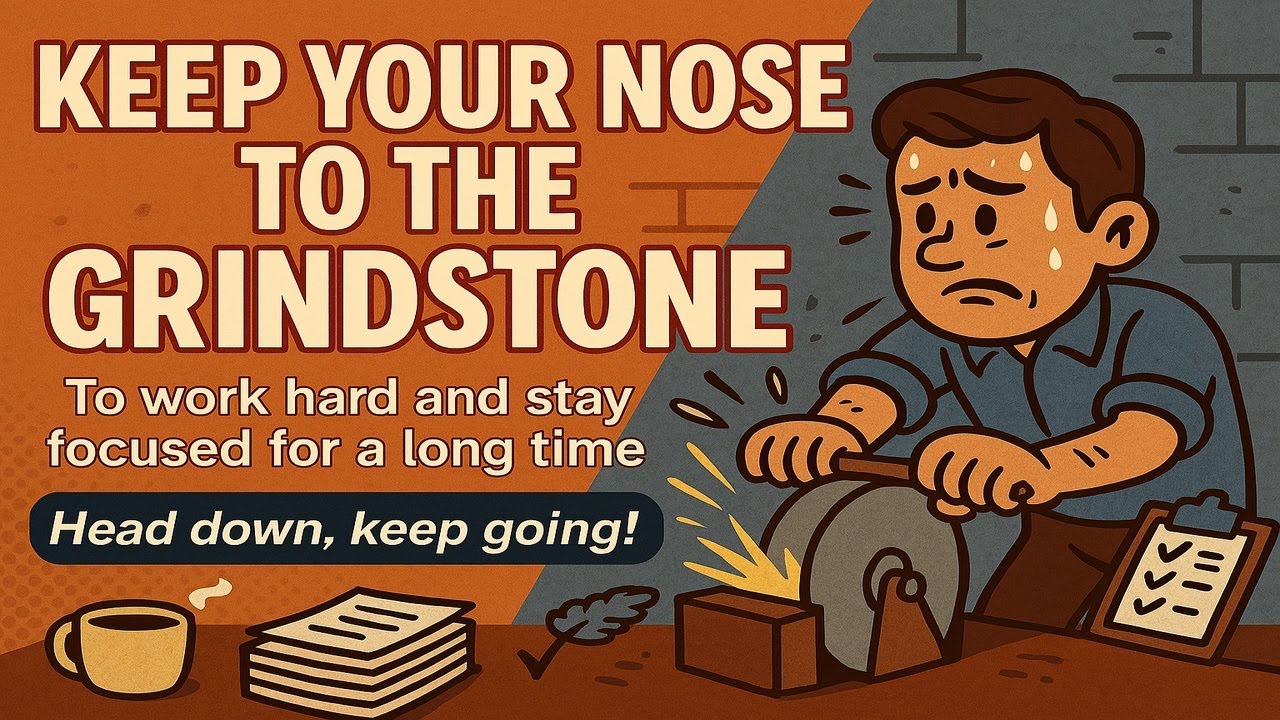 keep-one-s-nose-to-the-grindstone-explained-english-idiom-lesson