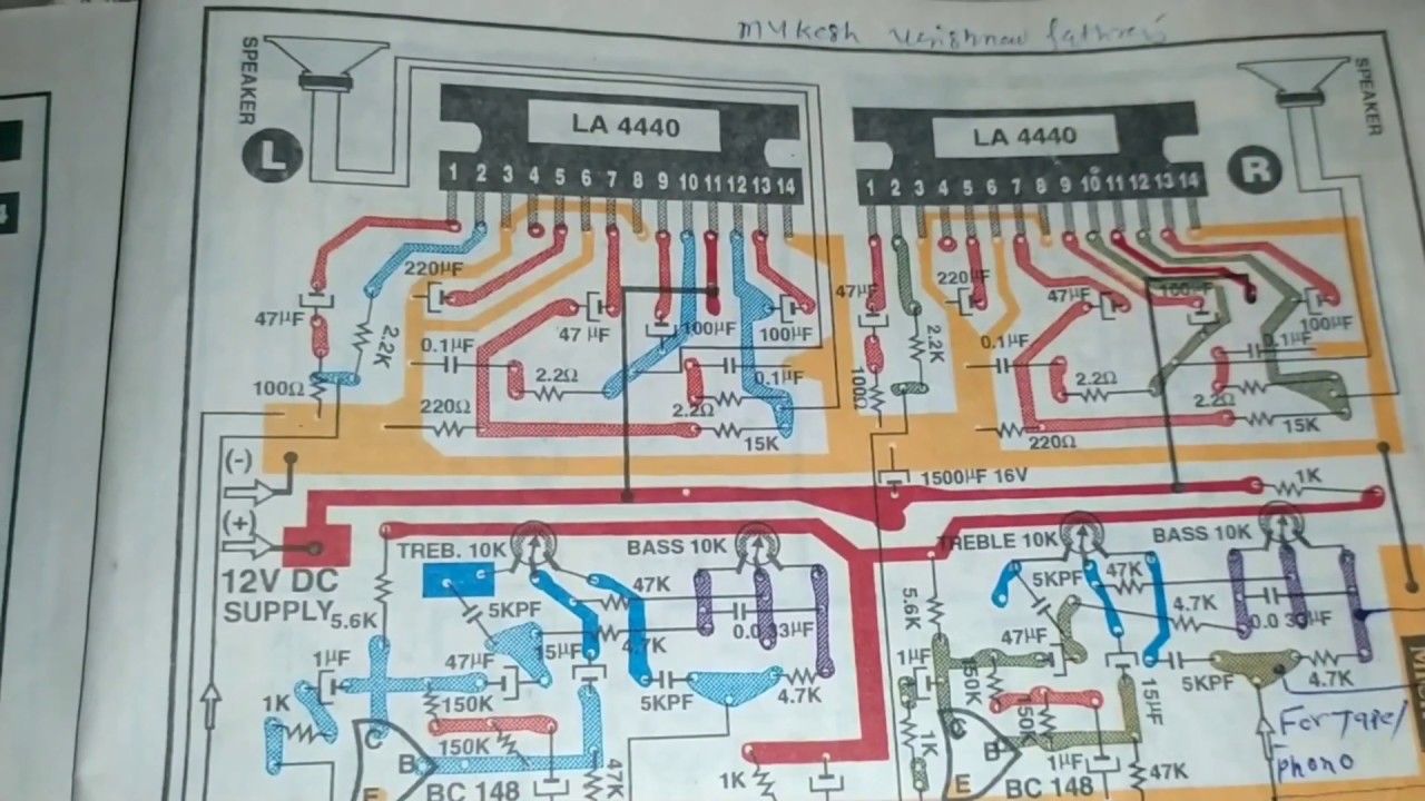 4440 IC stereo pcb layout with bass treble // 4440 IC Amplifier - YouTube