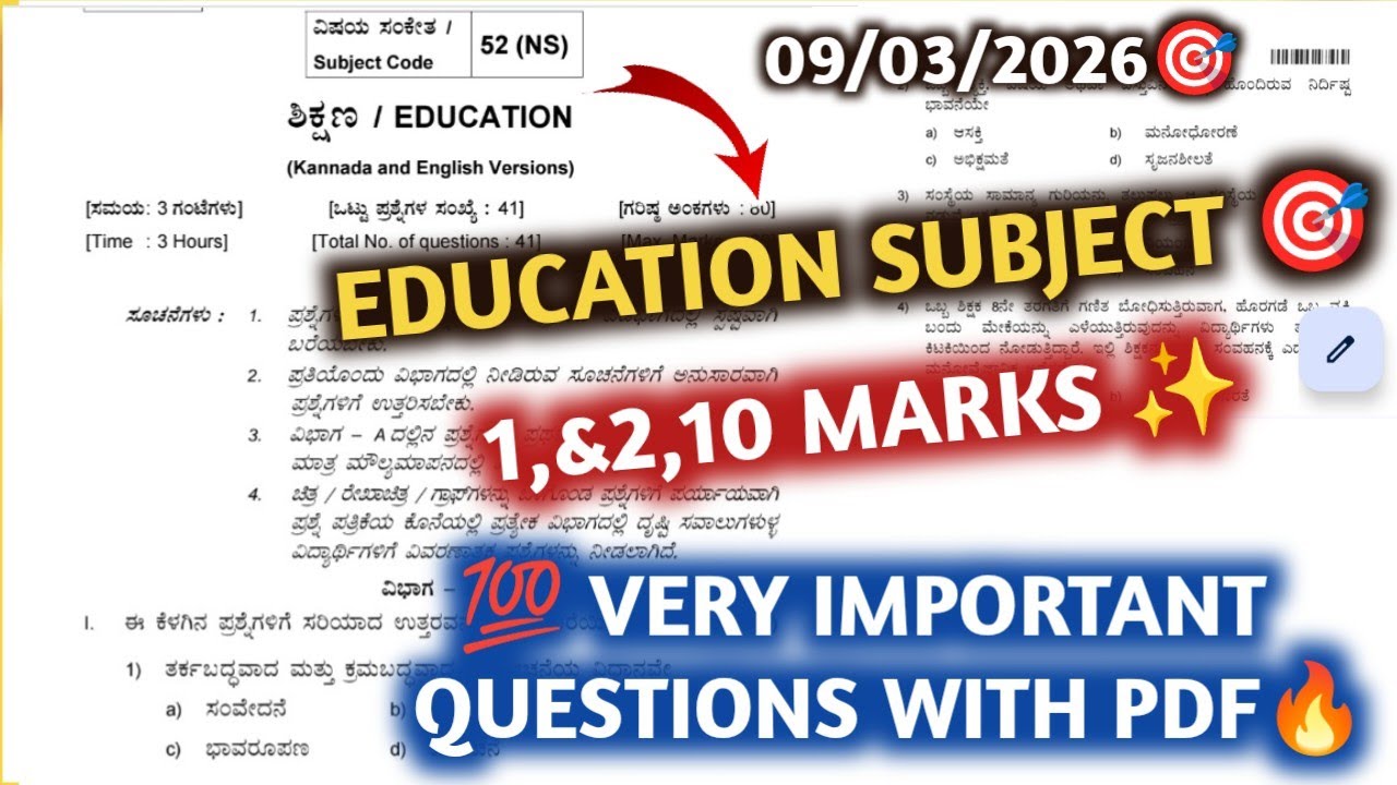 2nd PUC Education Subject 2026 🎯2,5,10 MARKS ✨ Very Important Questions 