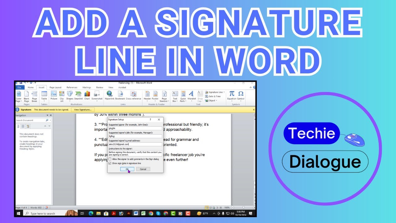 How to Add a Signature Line in Word - YouTube