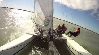 Catamaran Sailing on Lake Michigan in Big Surf Fall 2011