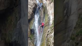 Hiking Couple Rapells Down Waterfall at Black Star Canyon on 420