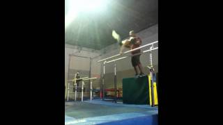 Ryan doing a double back off the parallel bars