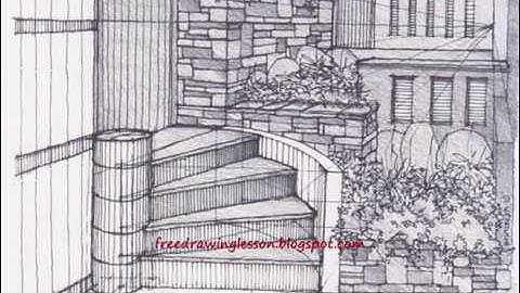 Perspective Drawing : Draw a box : Pencil rendering... Spiral steps in one point perspective.