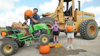 Crushing Pumpkins Filled with Slime and Soda | Tractors for kids