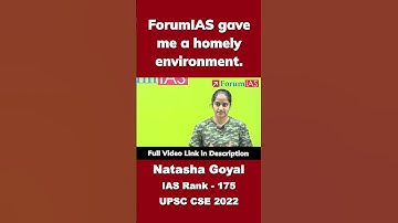 Forum IAS Gave Me A Homely Environment | Natasha Goyal | IAS Rank-175 | #shorts