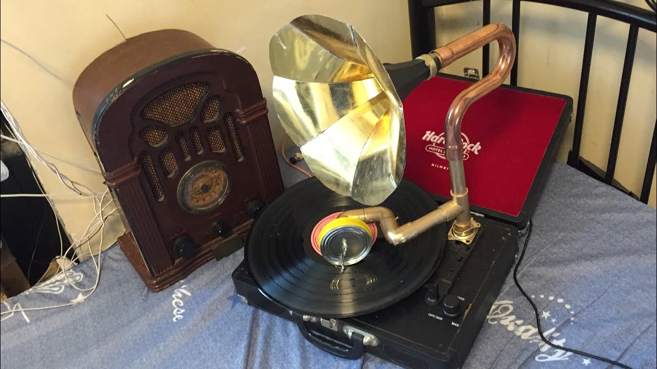 DIY Phonograph 2.0 with cone speaker, tonearm and soundbox - YouTube