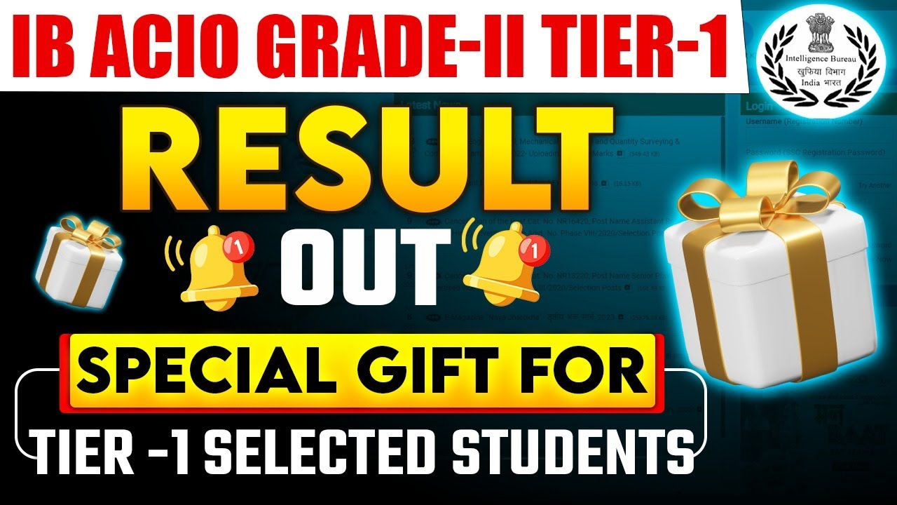 IB ACIO Grade 2 Tier 1 Result OUT SPECIAL GIFT FOR IB ACIO TIER 1 SELECTED STUDENTS 🎁 SSC