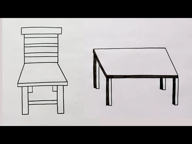 Dining table and Chairs set line drawing. - YouTube
