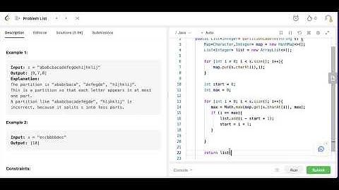 Алгоритмическая секция на  Java. Leetcode 763. Partition Labels (Medium), Яндекс