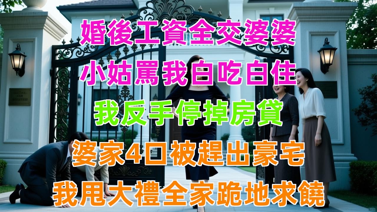 婚後工資全交婆婆，小姑罵我白吃白住，我反手停掉房貸，婆家4口被趕出豪宅，我甩大禮全家跪地求饒！