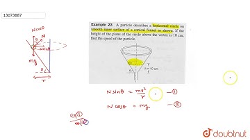 A particle describes a horizontal circle on smooth inner surface of a conical funnel as shown.