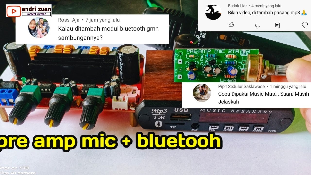 cara pasang mic dan mp3 bluetooth pada power amplifier tpa 3116 power