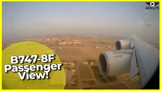 Passenger View on B7478F Cargo Flight! Smooth evening landing into Jeddah! [AirClips]