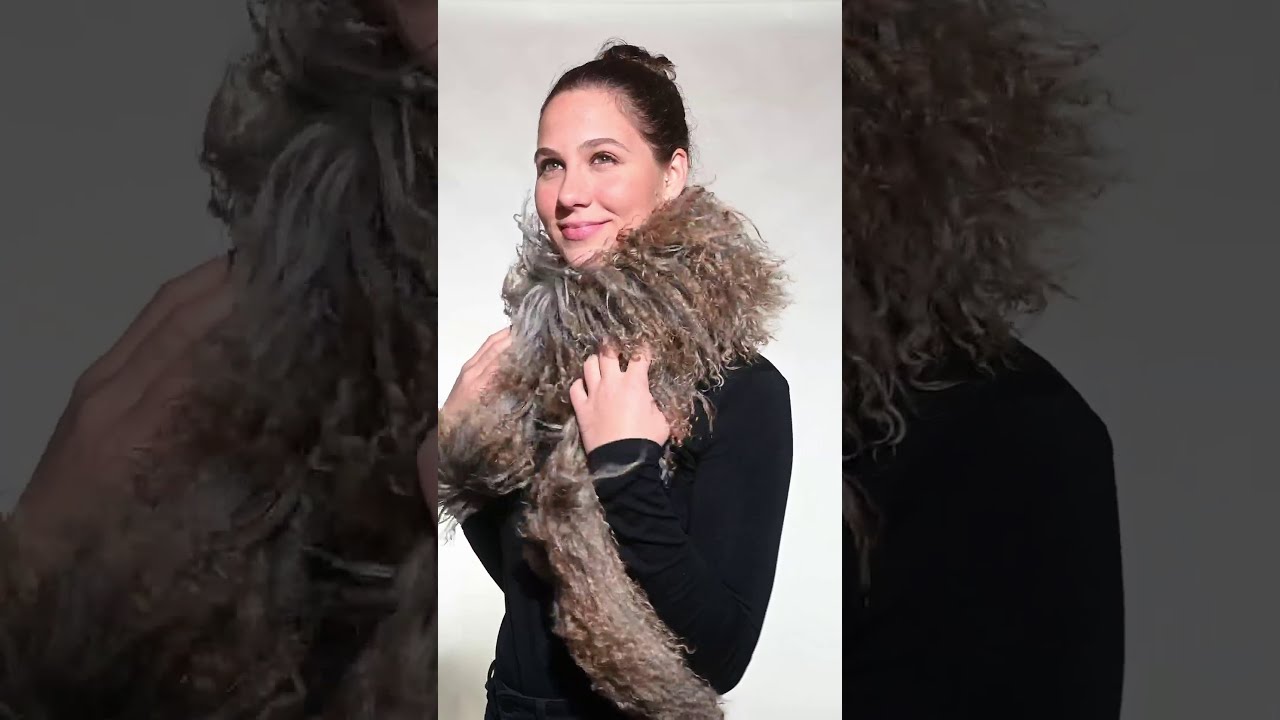 140 cm Tibetlammschal Grau-hellbeige von Lammfelldesign