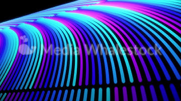 Abstract 3D rainbow-shaped elegant lines moving fast on black background, seamless loop. Animation