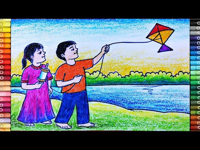 2 Different drawings for makar sankranti | Kite drawing easy | Makar  sankranti drawing | Kite art - YouTube
