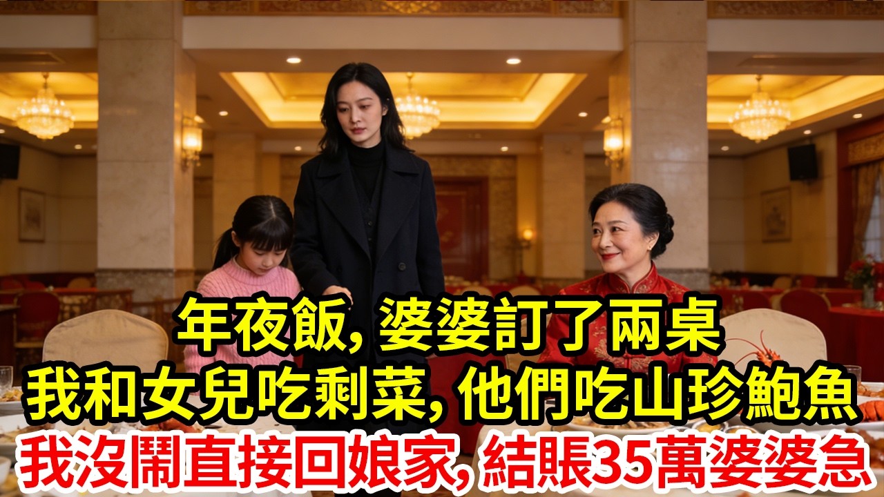 年夜飯，婆婆訂了兩桌我和女兒吃剩菜，他們山珍鮑魚我沒鬧直接回娘家，結賬35萬婆婆急了#為人處世#生活經驗#情感#家庭倫理