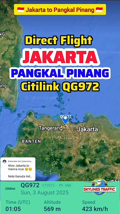 ✈️ Jakarta to Pangkal Pinang Flight Route 🇮🇩 | Citilink QG972 | 2-8-2025 #aviation #airplane