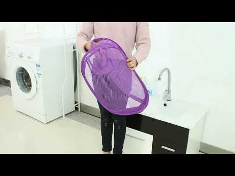 3 PCS Foldable Pop Up Wash Bag Laundry Basket Bag Hamper Mesh Storage Pueple Dirty Clothes