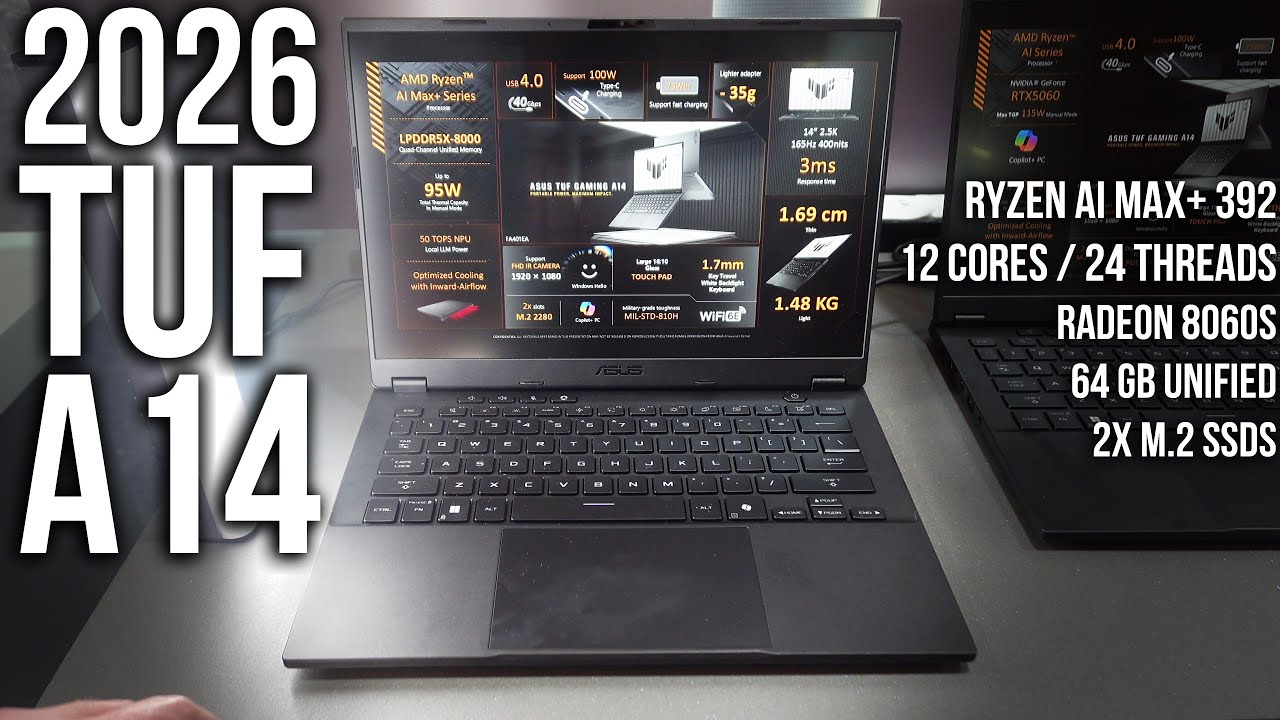 Ноутбук Asus TUF A14 2026 года — просто бомба! Мощная интегрированная графика Radeon 8060S + проц...