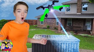 Attack of the Crazy Drone!  Chase and Shawn Strike Back Nerf Blaster Battle! | Steel Kids