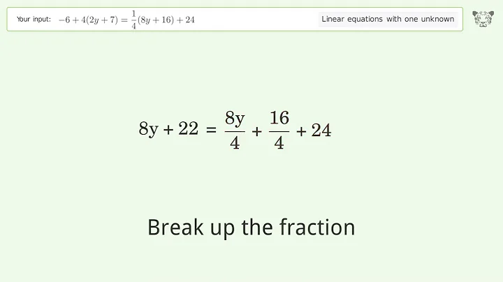 Linear equation with one unknown: Solve -6+4(2y+7)=1/4(8y+16)+24 step-by-step solution