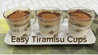 Tiramisu desserts served elegantly in coffee cups/no raw eggs-no alcohol/No baked Easy dessert