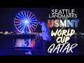 Seattle Landmarks with Red, White, and Blue Lights