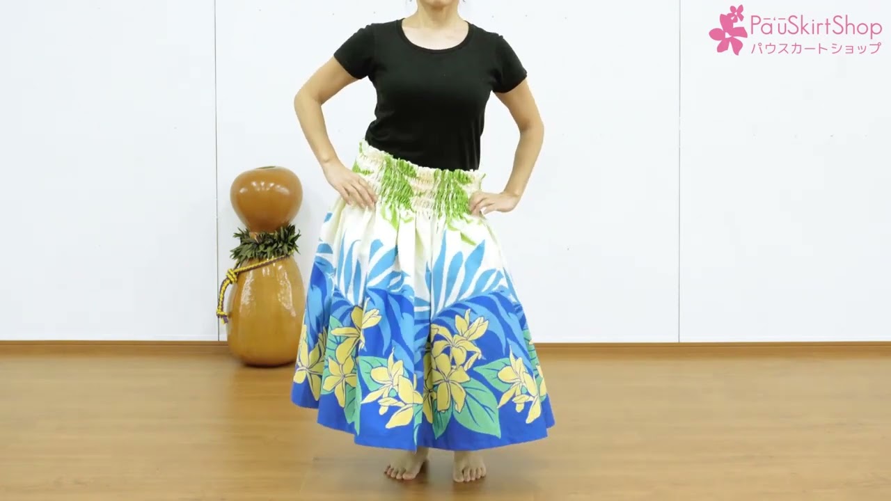 Pau skirt 2903BL プルメリア ヤシ柄　青のパウスカート