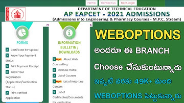 AP EAMCET 2021 WEBOPTIONS LATEST UPDATE||AP EAPCET 2021 WEBOPTIONS MOST STUDENTS CHOOSE THIS BRANCH