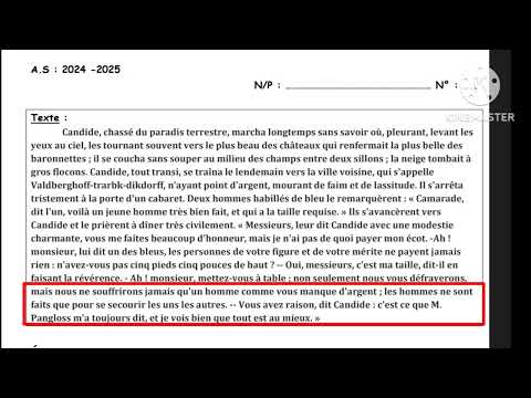 candide ou l' optimisme contrôle N3 تصحيح نموذج الفرض التانية باكالوريا