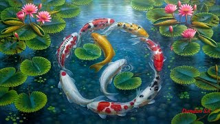 HOW TO DRAW  PAINTING KOI FISH AND LOTUS WITH ACRYLIC / NATURAL PAINTING, Tutorial 111