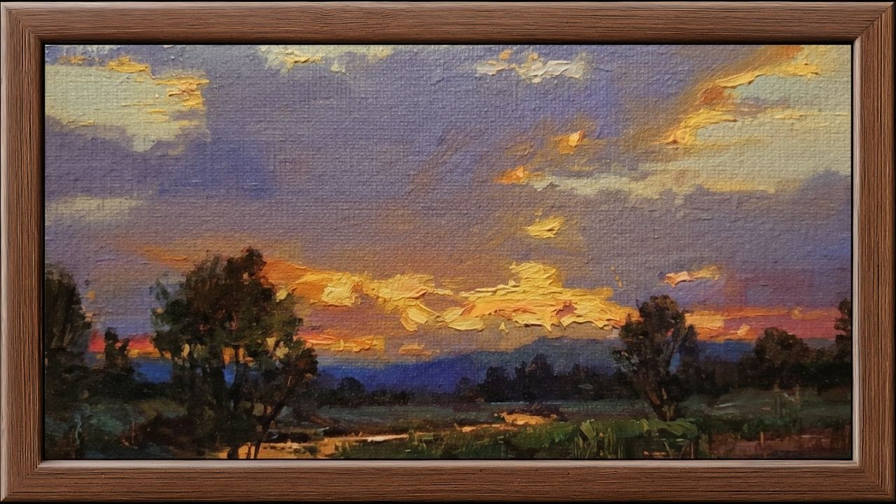 Impressionist Sunset Landscape Painting | Golden Sky Nature Scene | Frame TV Art 4K