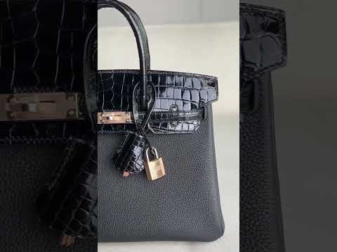 Double the luxury! 🖤 Noir Birkin 25 Touch Togo meets Croc  ✨ #hermes #birkin #luxurybag