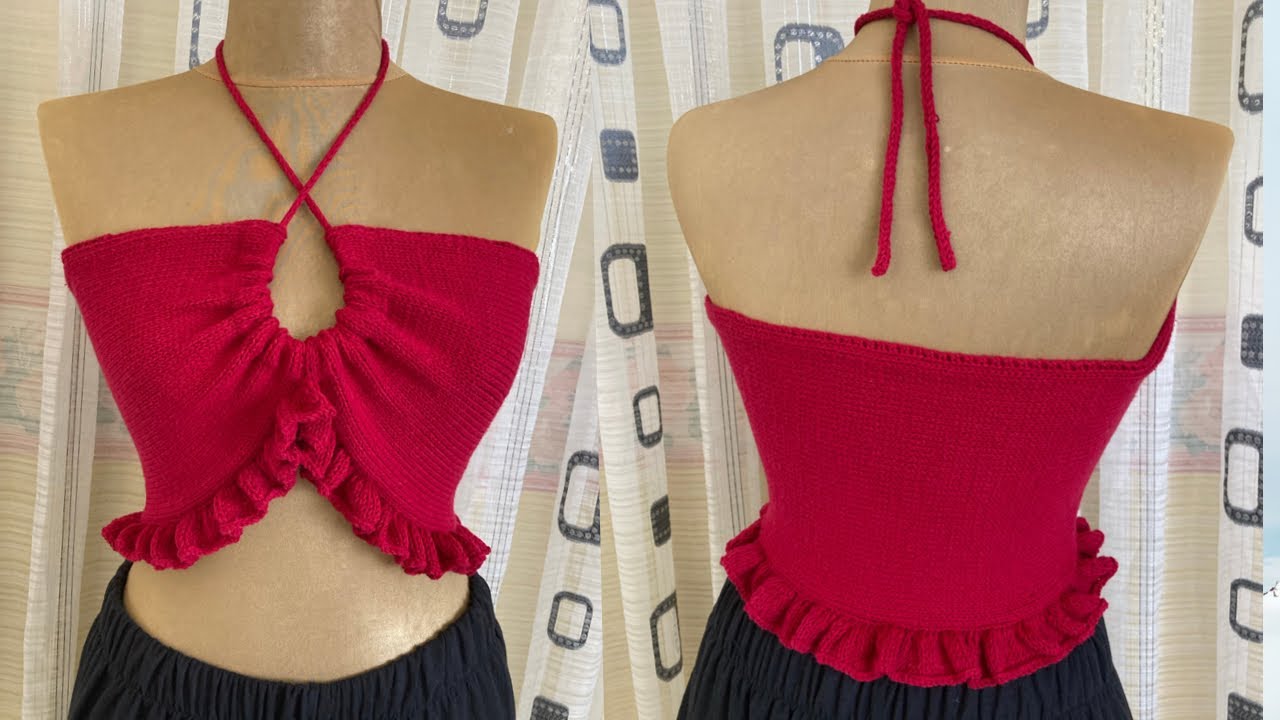 Halter yaka örgü crop yapımı
