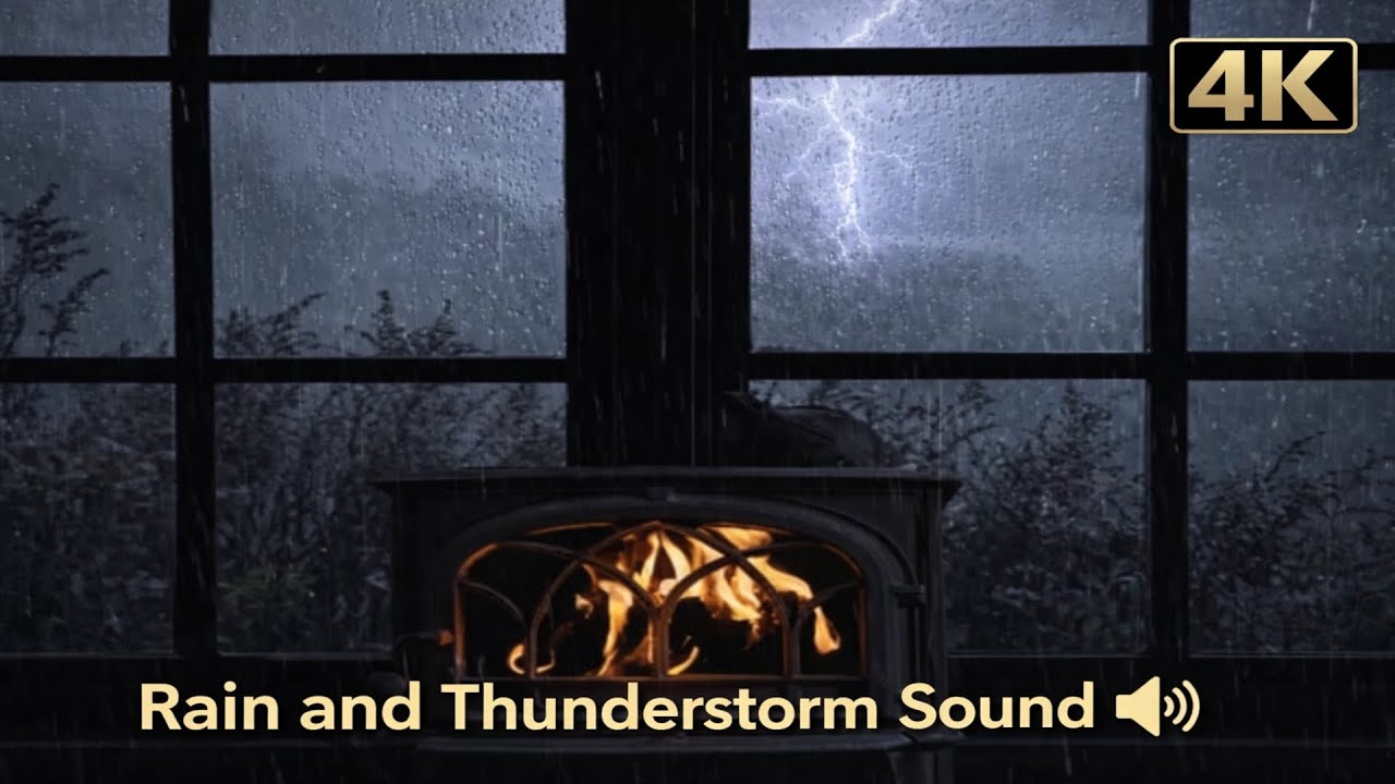 Rain & Thunderstorm Sounds | Crackling Fireplace | 1 hour
