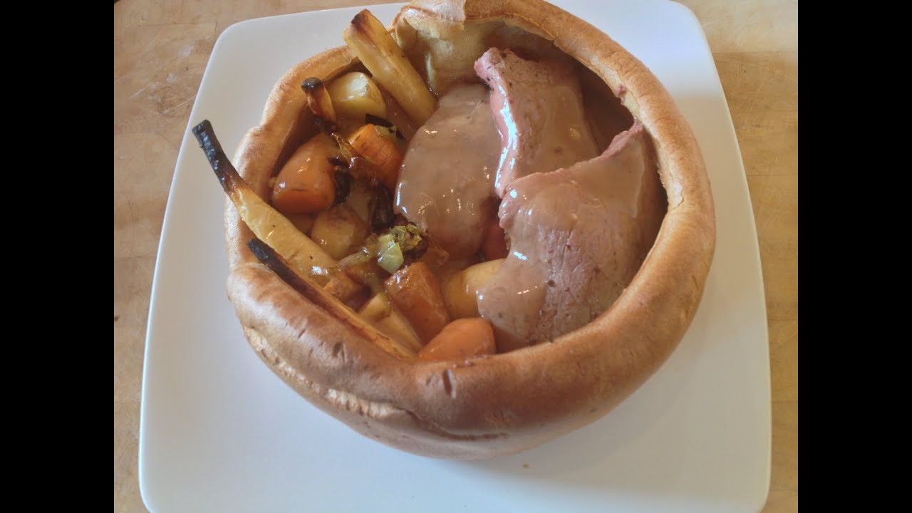 Roast Beef in Giant Yorkshire Pudding Recipe - MYVIRGINKITCHEN - YouTube