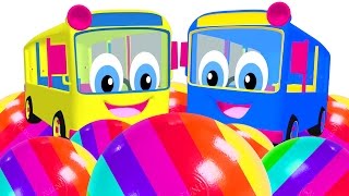 Kids Learn Colors With Learning Eggs & Bus Toys | Wheel On The Bus Song | Teach Colours Abcs Shapes