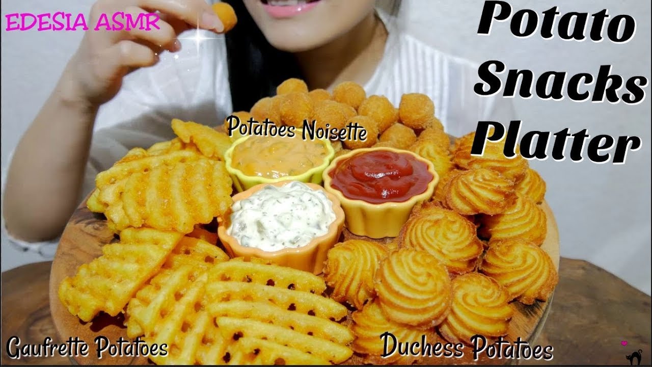 ASMR 咀嚼音🥔Potato Snacks Platter  フライドポテトの詰め合わせ 馬鈴薯炸物拼盤 감자튀김 Friture de pomme de terre *EATING SOUND*