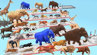 Which Animal vs Prehistoric Mammals Speed Race Run Zigzag Down Course! from Outside Epic Animal Race